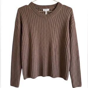 Jessica Simpson Women's Ribbed Crewneck Sweater, brown, M, Knitted Stretchy Top